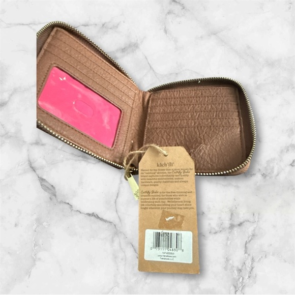 Cute Small Catchfly Cactus Embroidered brown Wallet - Picture 6 of 7